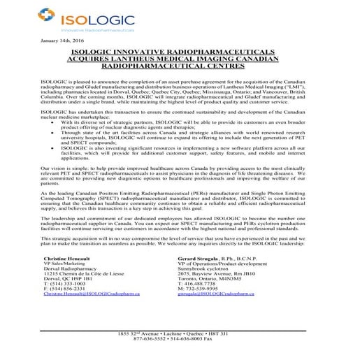 Isologic announcement 2016 lantheus | PDF