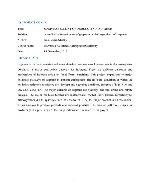 Gasphase Oxidation Products of Isoprene
