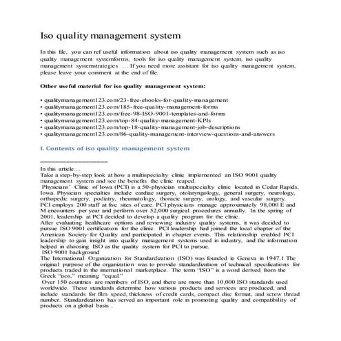 Iso quality management system | PDF