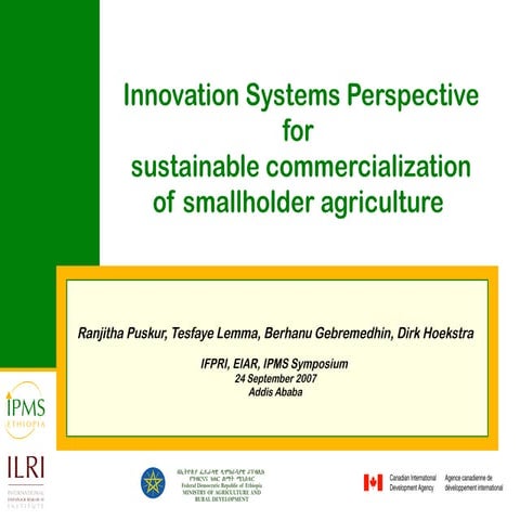 Innovation systems perspective for sustainable commercialization of smallhold...