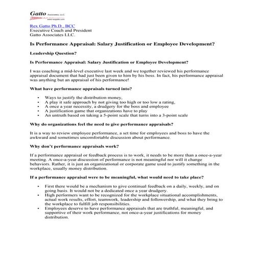 Is Performance Appraisal Salary Justification or Employee Development? 