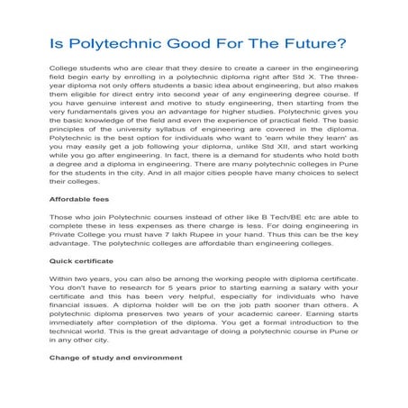Is Polytechnic Good For The Future? | PDF