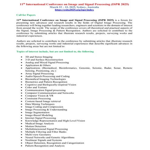 Submit Now - 11th International Conference on Image and Signal Processing (IS...