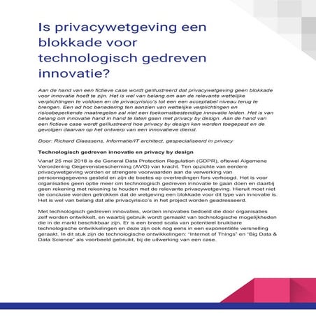 Is privacywetgeving een blokkade voor technologisch gedreven innovatie?