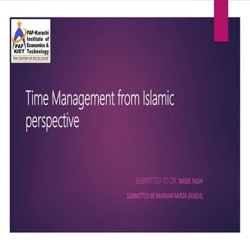 Time Management in the Islamic perspective