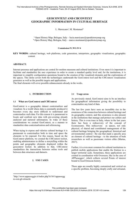 GEOCONTEXT AND CHCONTEXT GEOGRAPHIC INFORMATION IN CULTURAL HERITAGE
