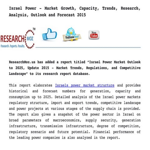 Israel Power - Market Growth, Capacity, Trends, Research, Analysis, Outlook a...