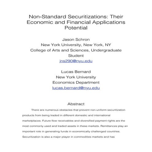 NYU Economics Research Paper (Independent Study) - Fall 2010