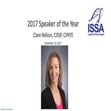 ISSA Austin Speaker of the Year Award for Clare Nelson, CISSP, CIPP/E