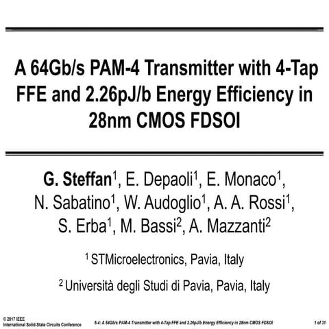 A 64Gb/s PAM-4 Transmitter with 4-Tap FFE and 2.26pJ/b Energy Efficiency in 2...