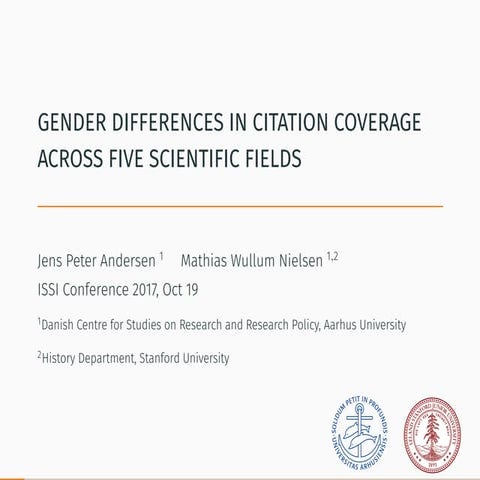 ISSI 2017: GENDER DIFFERENCES IN CITATION COVERAGE ACROSS FIVE SCIENTIFIC FIELDS