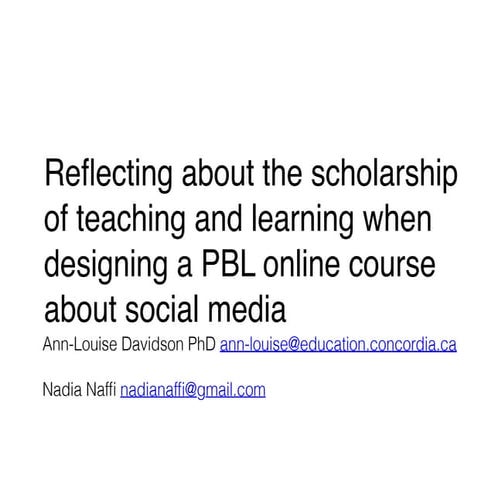Reflecting about the scholarship of teaching and learning when designing a PB...