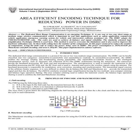 AREA EFFICIENT ENCODING TECHNIQUE FOR REDUCING   POWER IN DSRC