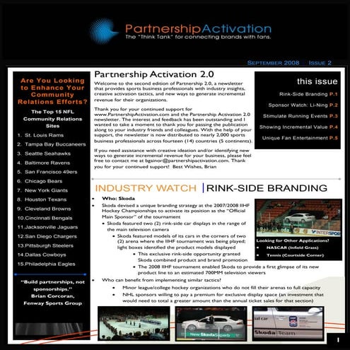 Partnership Activation 2.0 Newsletter - September 2008