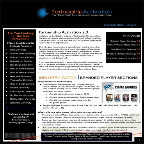 Partnership Activation 2.0 Newsletter - October 2008