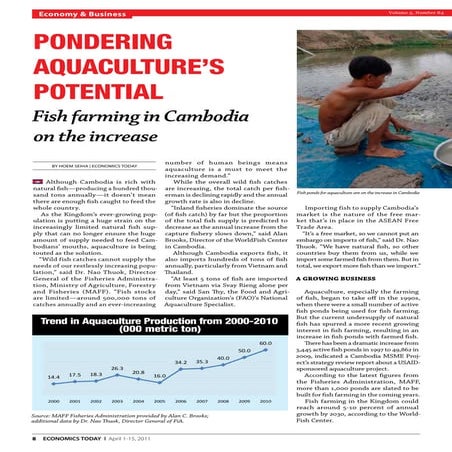 Pondering Aquaculture’s Potential: Fish farming in Cambodia on the increase by Hoem Seiha 