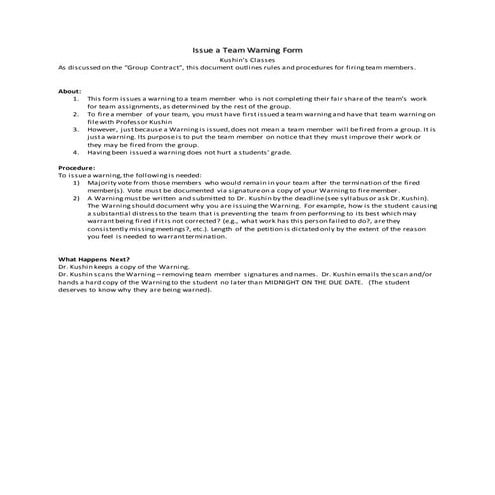 Issue a Team Member A Warning Form