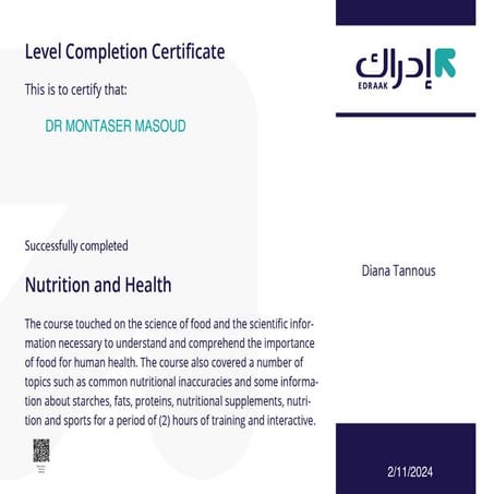 Chef Montaser Masoud /Chef Montaser Masoud Certificate