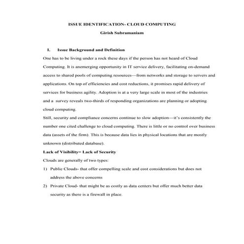 Issue identification cloud computing