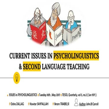 Issues in psycholinguistics and Second language teaching, by: John B Caroll