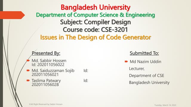 Issues in the Design of a Code Generator.pptx