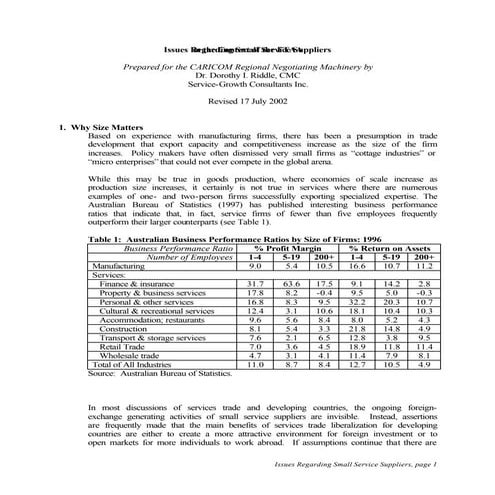 CRNM - Issues Regarding Small Service Suppliers 