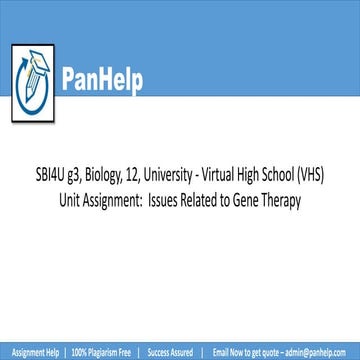 Issues Related to Gene Therapy Assignment - Virtual High School (VHS) - SBI4U