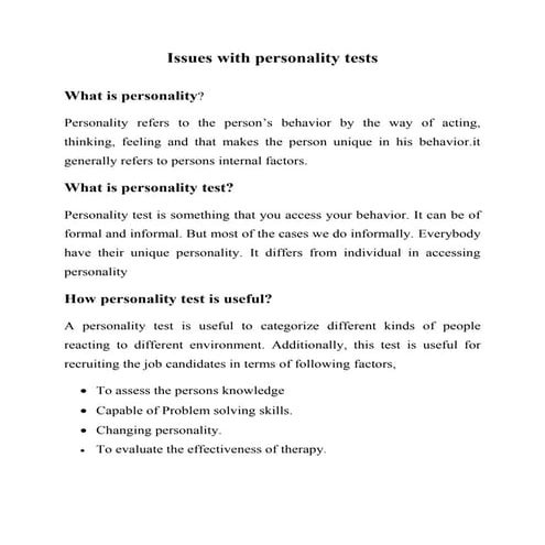 Issues with personality tests