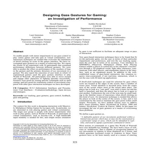 Istance Designing Gaze Gestures For Gaming An Investigation Of Performance