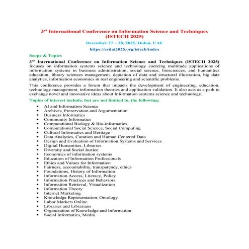 3rd International Conference on Information Science and Techniques ...