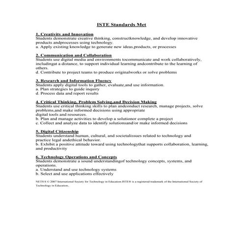 Iste standards met   tech unit (fall 2012)