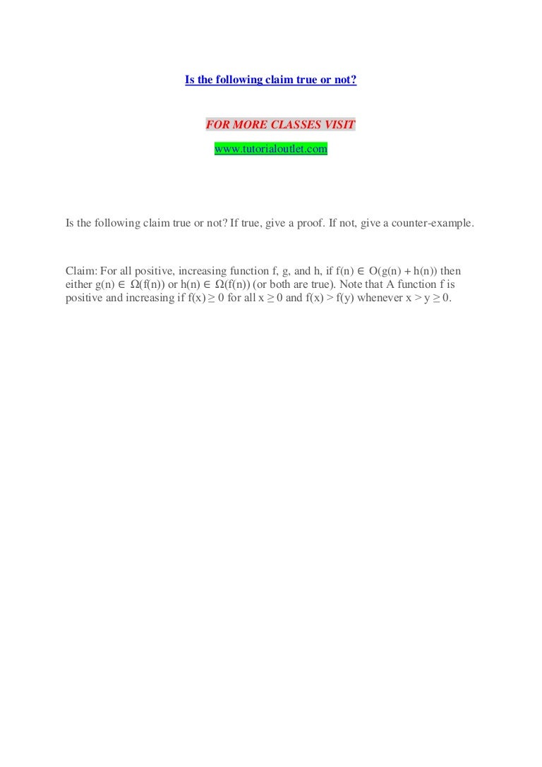 Is The Following Claim True Or Not