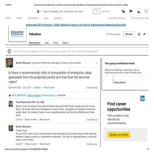 Is there a recommended ratio of composition of enterprise value  linked in