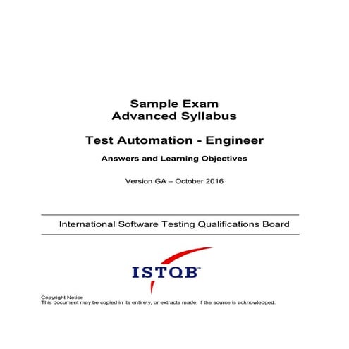 ISTQB Test Automation Engineer Answers to Sample Question Paper