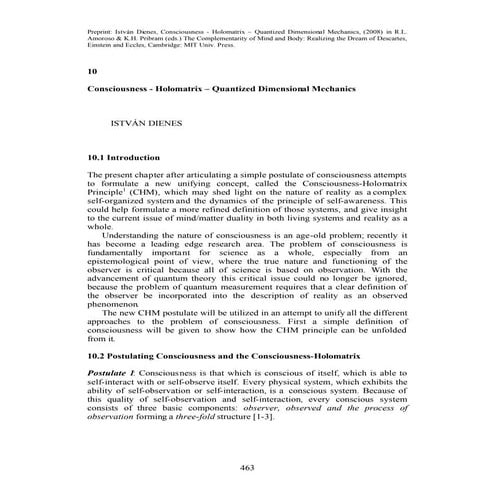 Consciousness as holographic quantised dimension mechanics