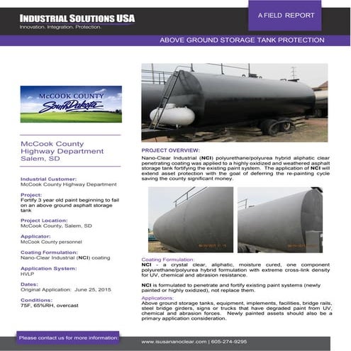 Nano-Clear Protects Above Ground Storage Tank