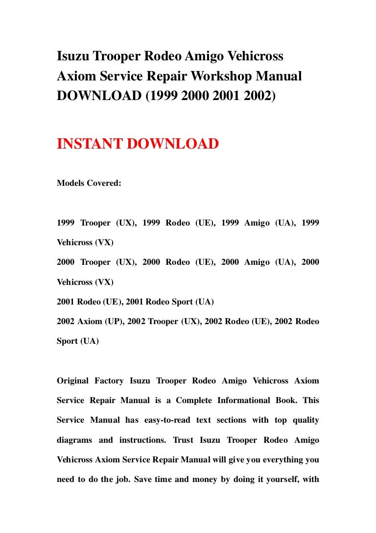 1999 Isuzu Rodeo Service Repair Workshop Manuals Download
