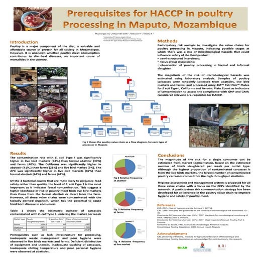 Prerequisites for HACCP in poultry processing in Maputo, Mozambique