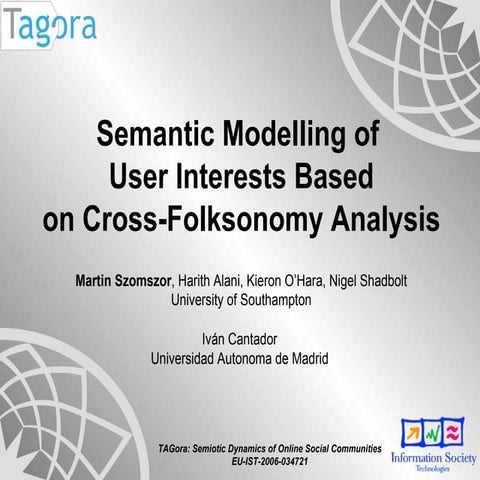 Semantic Modelling of  User Interests Based on Cross-Folksonomy Analysis @ IS...