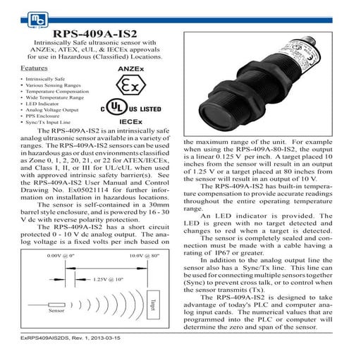 Isweek rps 409 a-is2 ultrasonic sensor certified safe for use in explosive en...