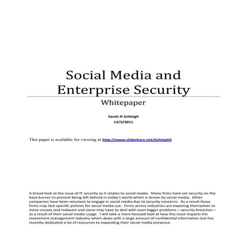 Social Media & Enterprise Security Whitepaper