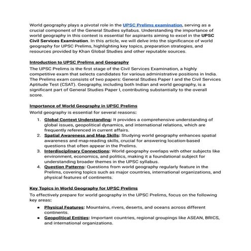 Is World Geography Important for UPSC Prelims