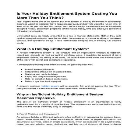 Reducing Hidden Costs with an Efficient Holiday Entitlement System | PDF