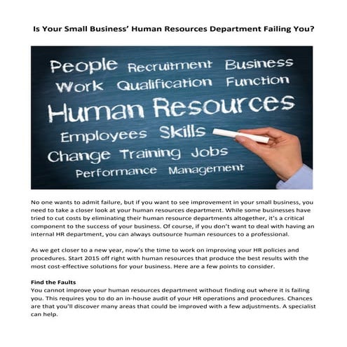 Is Your Small Business’ Human Resources Department Failing You?
