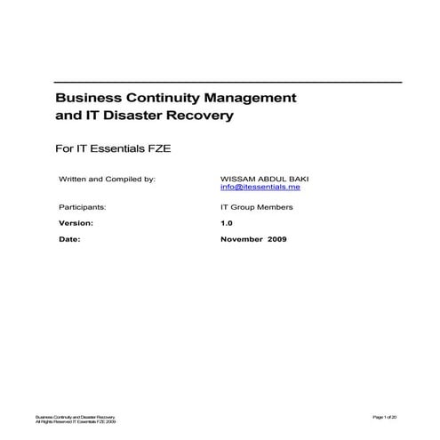 Business Continuity Detailed Plan