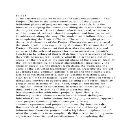 IT-625 The Charter should be based on the attached document. The .docx