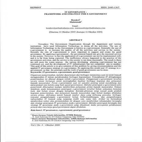 I T Governance Framework And Strategy For E Government | PDF
