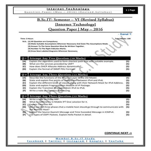 Internet Technology (May – 2016) [Revised Syllabus | Question Paper ...