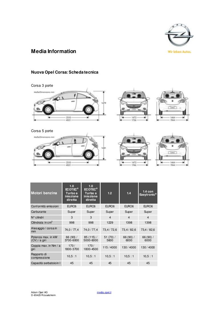 Opel Corsa scheda tecnica Opel Corsa scheda tecnica
