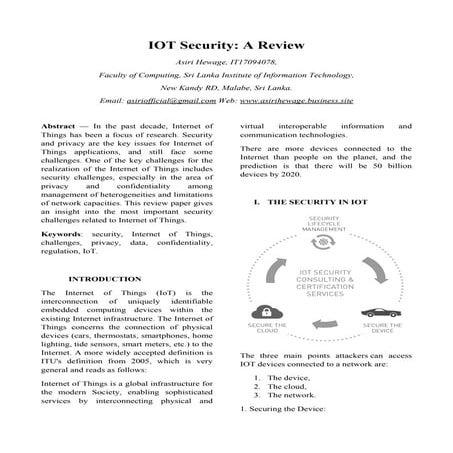 Security Aspects in IoT - A Review | PDF